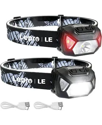No Minimum Order High Lumen Rechargeable LED Headlight, 6 Modes Waterproof Flashlights with Adjustable Headband for Camping Hiking Biking, USB Cable Included