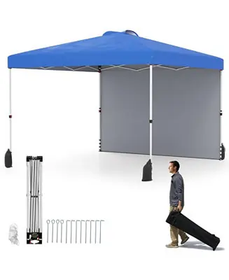10 X 10 FT Pop up Canopy Tent with 1 Sidewall and Wheeled Bag Exclusive