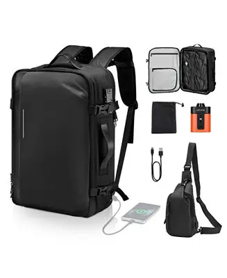 Hot Deal 65L Expandable Vacuum Seal Compression Travel Backpack with Pump, TSA-Approved Lock, Water-Resistant Carry-On Luggage, Black
