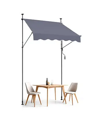 Free Shipping 59 x 47" Retractable Patio Awning, Manual Crank Sunshade Canopy, Adjustable Height 86-122 in, for Patio Balcony Yard, Dark Gray