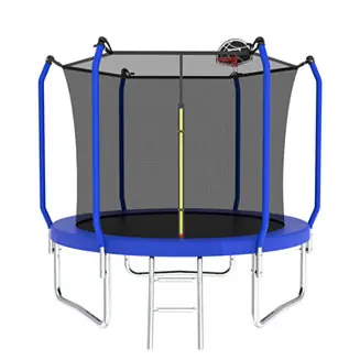 10FT Blue Trampoline with Safety Net, Basketball Hoop & Ladder Best Choice