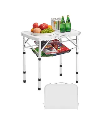 Folding Camping Table, Adjustable Height Aluminum & MDF with Mesh Shelf, Carry Handle, 24x16", Silver Fan Favorite