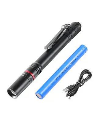 Must Have Rechargeable LED Pen Light, 5.9", 300 Lumens, 3 Light Modes, Adjustable Focus, IP44 Waterproof