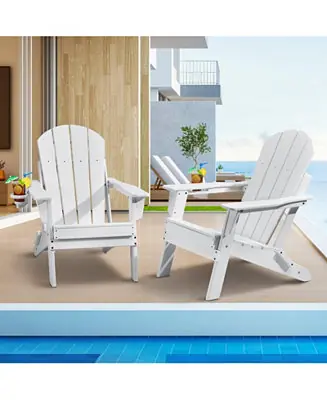 Set of 2 Plastic Adirondack Chairs, All-Weather Folding Patio Chairs with Cup Holder, Ergonomic Armrests Don’t Miss Out