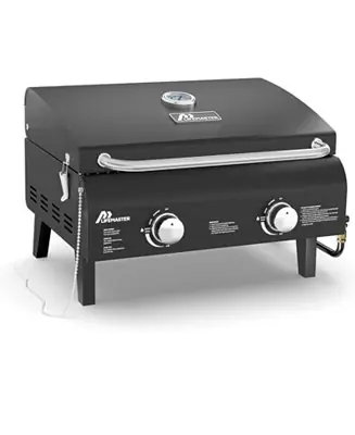 Worldwide Shipping Portable 2-Burner Propane Gas Grill, Stainless Steel Tabletop BBQ with Foldable Legs, Wind-Resistant Lid, Easy-Clean, Camping