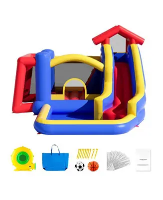 Outdoor Playhouse Trampoline Jumping Bouncer with Slide Blower and Storage Bag Fan Favorite