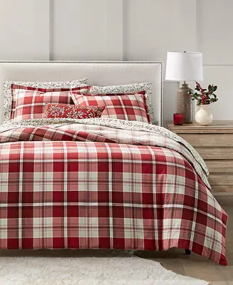 Crimson Plaid Flannel 3-Pc. Duvet Set, King, Macy's Exclusive Grab Now