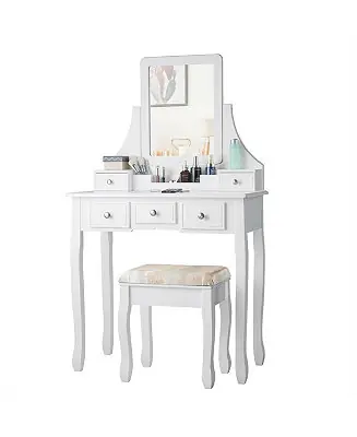 Bargain Makeup Vanity Set with Mirror and Cushioned Stool