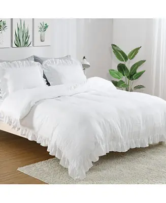 Trusted Brand Soft Washed Microfiber Ruffle Duvet Cover Set, Queen