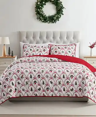 Christmas Bow Microfiber 3-Pc. Quilt Set, Full/Queen Affordable