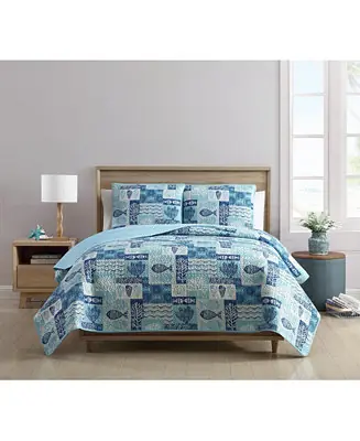 Patchwork Sea Life Reversible 3-Pc. Full/Queen Quilt Set Handmade