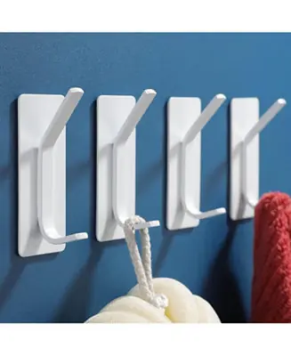 Grab Now Towel Hooks/Adhesive Hooks - Heavy Duty Wall Hooks Stainless Steel Robe/Coat Towel Hooks for Bathroom and Bedroom, White 4-Packs