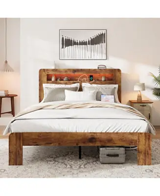 Streamdale Bed Frame King Size Wood Platform with Storage, LED, USB, Dark Brown Trusted Brand