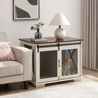 Farmhouse Dog Crate with Sliding Barn Door and Flip-Top Fresh Stock
