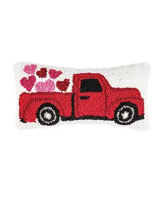 Heart Truck Petite Small Hooked Valentine's Day Accent Pillow 6" x 12 Buy Today