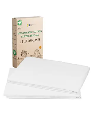 100% Organic Cotton Pillow Cases Queen/Standard Set Of 2, Soft & Breathable Percale Cotton Pillowcases with Envelope Closure by California Design Den Clearance