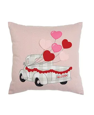 Heart Balloons Love Truck Embroidered Valentine's Day Accent Throw Pillow 18" x 18" Low Price