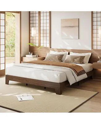 Hot Deal California King Platform Bed Frame with Underbed Storage 10.24" Clearance Wood & Metal Slats No Box Spring Walnut