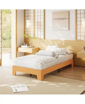 Twin XL Platform Bed Frame with Underbed Storage, 10.24" Clearance, Wood & Metal Slats, No Headboard, Pine Fast Shipping