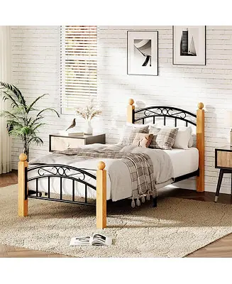 Twin Size Metal Platform Bed Frame with Victorian Iron Art Headboard & Footboard, Steel Slats Sale