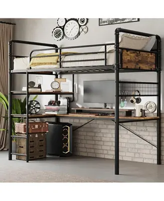 Clearance L-Shaped Loft Bunk Bed with Computer Desk, Easy Assembly, Ideal for Kids Teens Adults