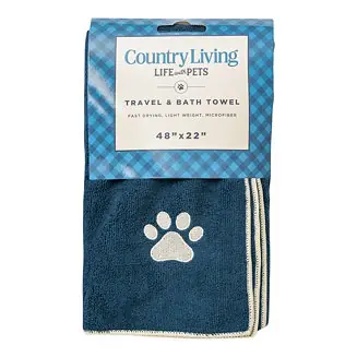 Buy Direct Marine Blue Microfiber Dog Bath Towel – Quick-Drying, Absorbent, & Machine Washable for All Dog Sizes, Embroidered Paw Print – Large