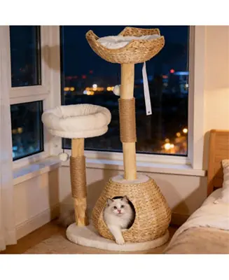 40.6'' Cat Tree with Wooden Cat Scratching Posts in Wood Buy Today