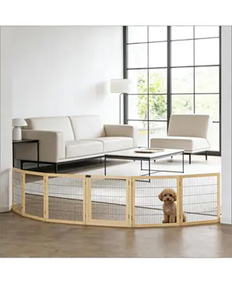 6-Panel Folding Dog Gate in Natural Wood Fast Shipping