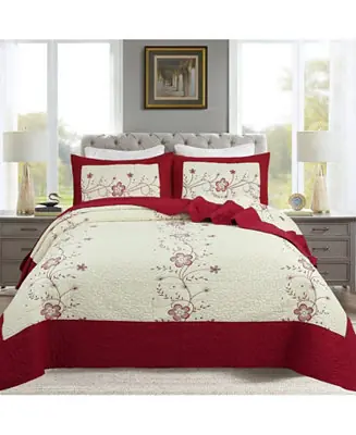 Flash Sale 3 Piece Queen Size Embroidery Quilt Set Lightweight Bedspread Set Queen