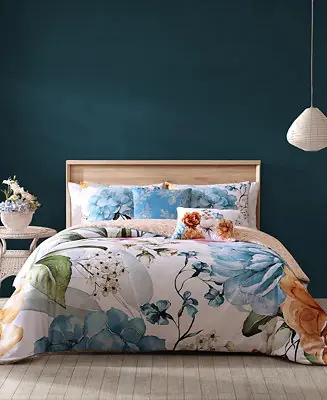 Price Cut Maia Blue 100% Cotton Sateen 5 Piece Reversible Comforter Set, Queen