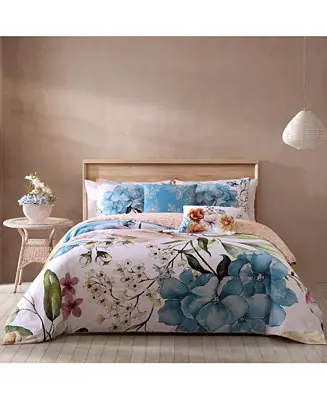 Modern Maia Blue Bedding 100% Cotton Sateen 5 Piece Reversible Comforter Set, King