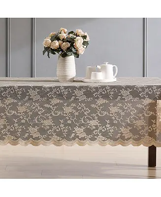 Harper Floral Lace Fabric Tablecloth, Table Cloth for Rectangle Tables, Wrinkle Resistant, Patterned Scalloped (60 W x 104 L, Linen Taupe Super Sale