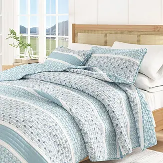 Stripe & Paisley Microfiber Quilt Set With Shams Secure Checkout