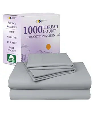 Grab Now Luxury 1000 Thread Count Bed Sheets Set - 100% Cotton Sateen - Soft, Thick & Deep Pocket - Queen