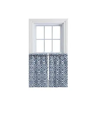Ellis Athens Printed Tile Design on Navy Ground High Quality Tailored Tiers 1.5" Rod Pocket 50"x24" Navy Original
