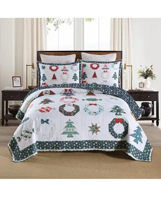 3 Pcs Winter Blue Candy Christmas Quilt Bedspread Set Queen While Supplies Last