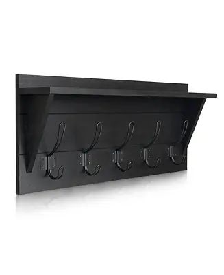 Rustic Wall-Mounted Coat Rack Shelf, 24" Solid Pine Wood with Hooks, Country Style for Entryway, Kitchen & Bathroom Bargain