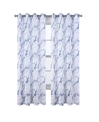 Popular Marble Grommet Metallic Sheer Printed Doily Curtain Panel Pair 36" x 84" Blue