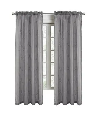 Pearl Emb Metallic Doily Rod Pocket Room Darkening Window Curtain Panel for Bedroom 54" x 84" Charcoal Limited Edition