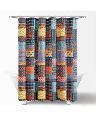Patchwork Shower Curtain in Navy, Orange, Yellow, Teal, 72-Inch Worldwide Shipping