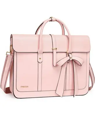 Latest 15-15.6 inch pu Leather Laptop Shoulder Bags Convertible Backpack, 16 inch Messenger Bags Work Briefcase Travel Computer Bag with Bowknot, Pink