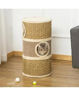 Cat Condo with Scratching Pad,3 Story Cat Hideaway in Khaki and Brown Latest