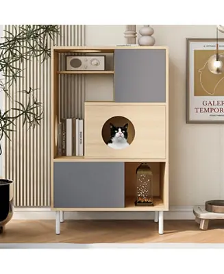 Luxury Cat House with Storage, Cat Litter Box Enclosure, Hidden Storage in Natural
