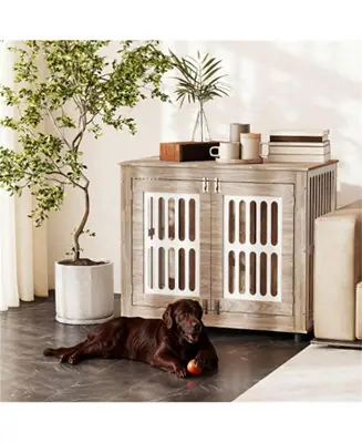 Dog Crate Furniture with 2 Doors, Adjustable Non-slip Foot Mats in Walnut Brown Buy Today