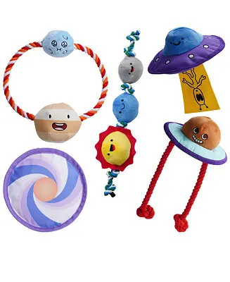 While Supplies Last 5 PCS Space Themed Dog Toys, Durable Squeaky Stuffed Plush Dog Toys, Flying Disc, Interactive Tough Rope Toys for Smal Medium Large Dog