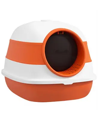 Certified Foldable Two-Way Entry Cat Litter Box with Lid & High Sides, Includes Air Freshener