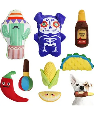High Quality Mexican Style Squeaky Dog Toys, Cute Soft Plush Stuffed Crinkle Chew Puppy Toys for Small Medium Breed, 8 Packs