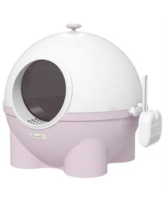 Same Day Shipping Large Hooded Cat Litter Box with Lid - Includes Scoop, Leak-Proof Sand Pedal & Top Carry Handle, Light Pink