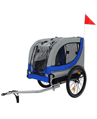 Free Delivery Gray Blue Large Folding Bike Trailer for Dogs 120LB Capacity All-Terrain Pet Carrier Durable Steel Frame for Cycling Camping