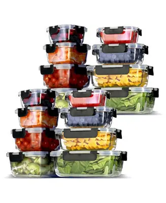 16 Airtight Leakproof Borosilicate Glass Food Storage Containers with Lids - Snap Lock Lids, Oven, Microwave & Freezer Safe Price Drop